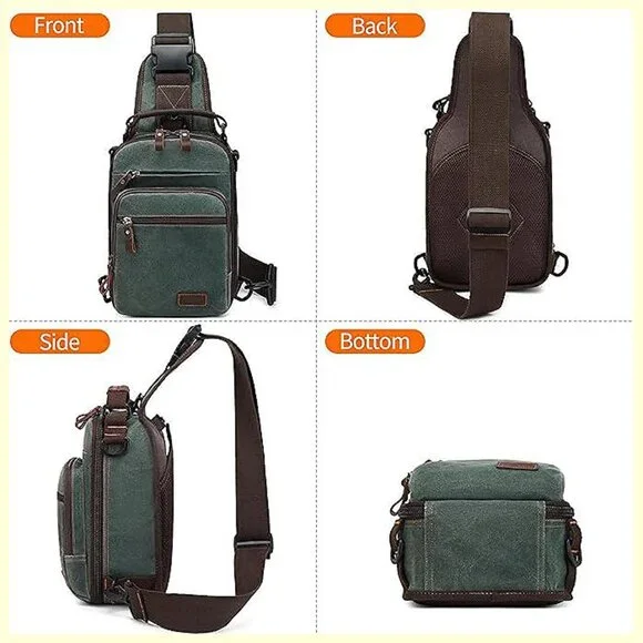 Sling Bag for Men Waxed Canvas Crossbody Bag Chest Bag Water Green
